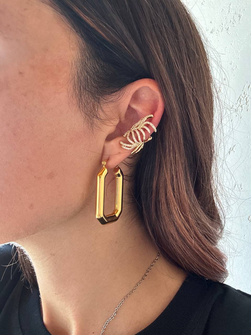 ear cuff foglia e strass